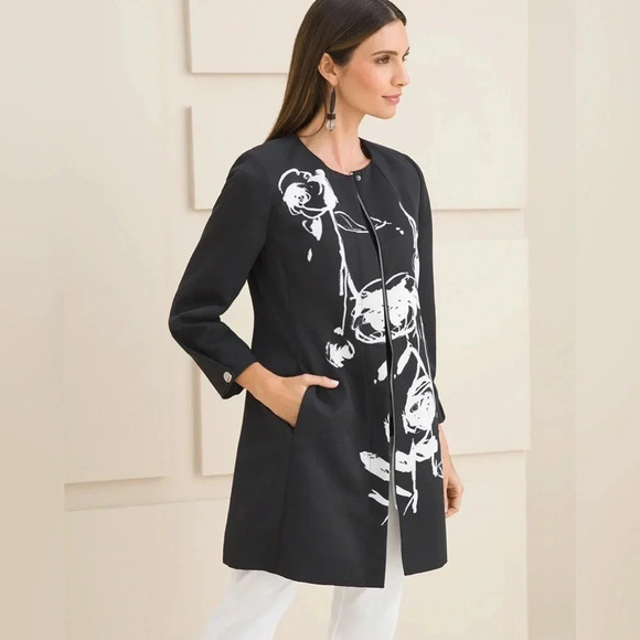 Chico’s Trailing Rose Print Topper Jacket - Picture 1 of 13